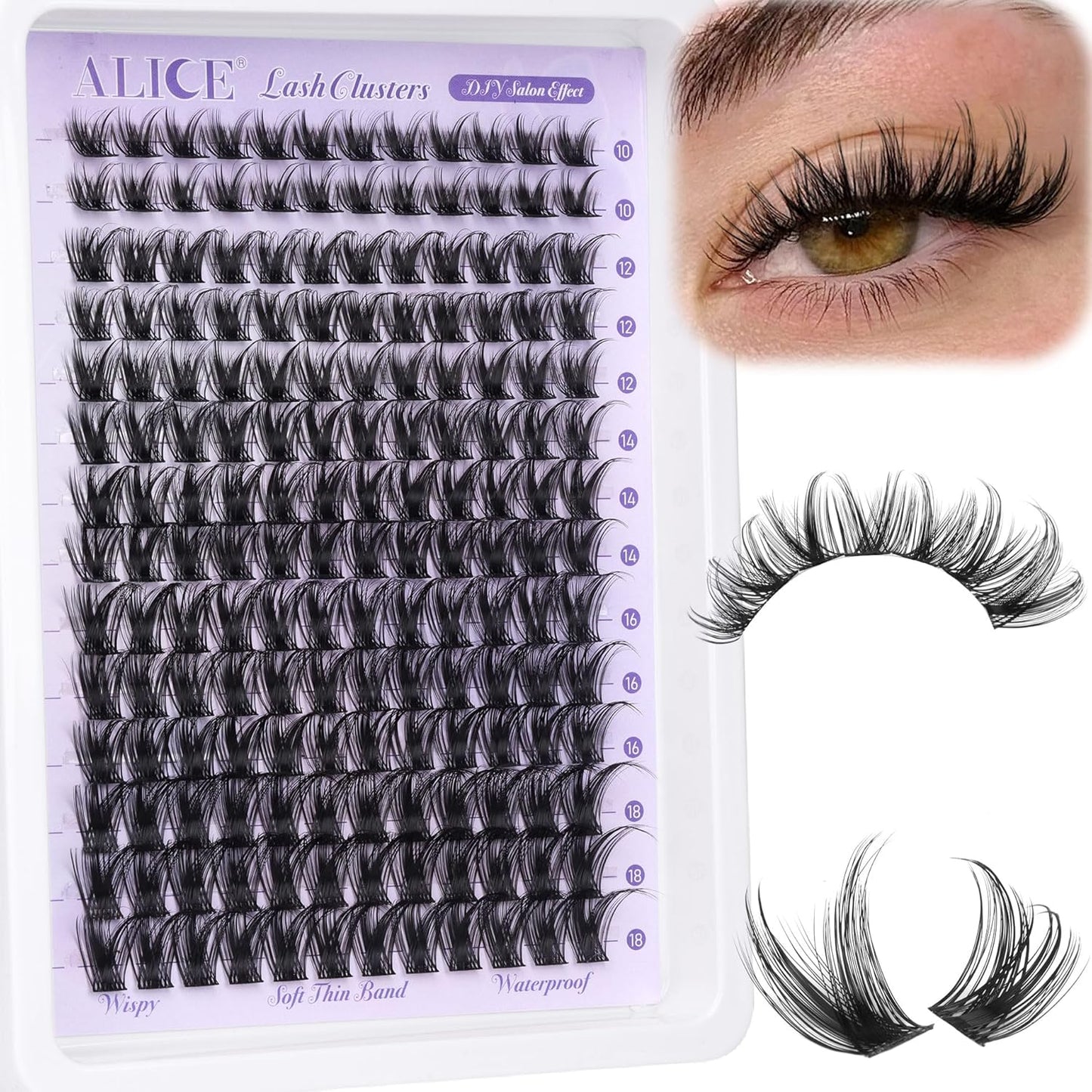 Natural Lash Clusters - Wispy Eyelash Extensions 168pcs | 8-16mm C-Curl, Soft Thin Band for a Natural Look