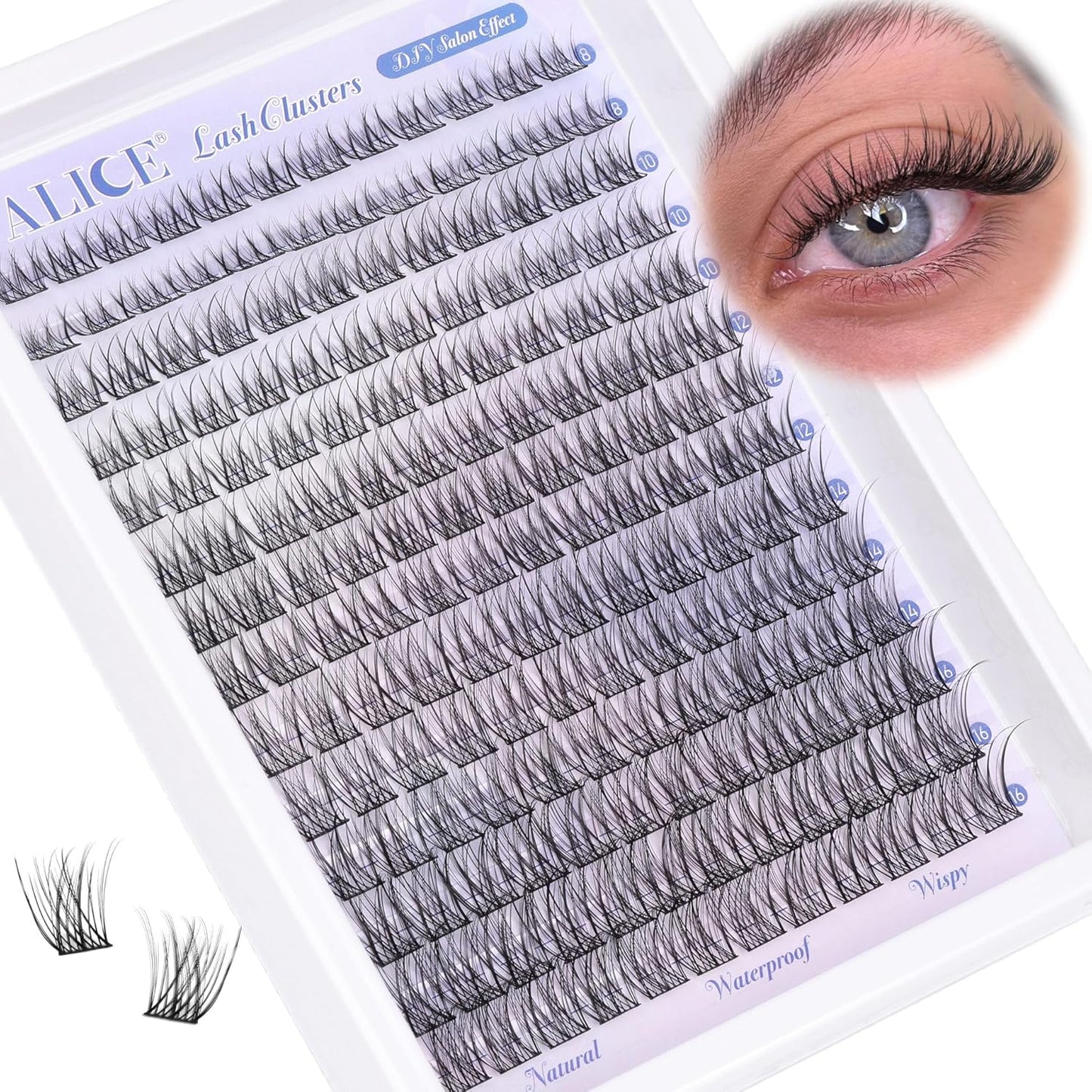 Natural Lash Clusters - Wispy Eyelash Extensions 168pcs | 8-16mm C-Curl, Soft Thin Band for a Natural Look