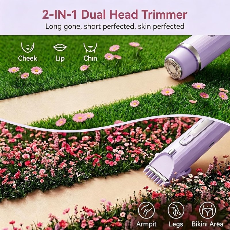 Women's Electric Shaver - 2-in-1 Bikini Trimmer with LED Light | Rechargeable Cordless Body Hair Removal for Face, Underarms, Legs - Purple