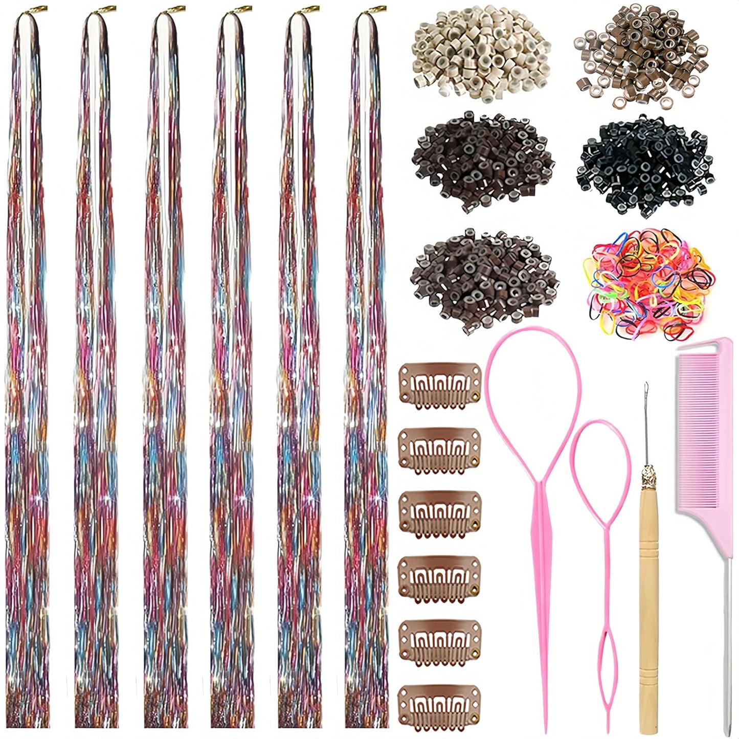 Hair Tinsel Kit - 48 Inch Holographic Glitter Strands for Party & Cosplay | Heat Resistant Bronze Gold