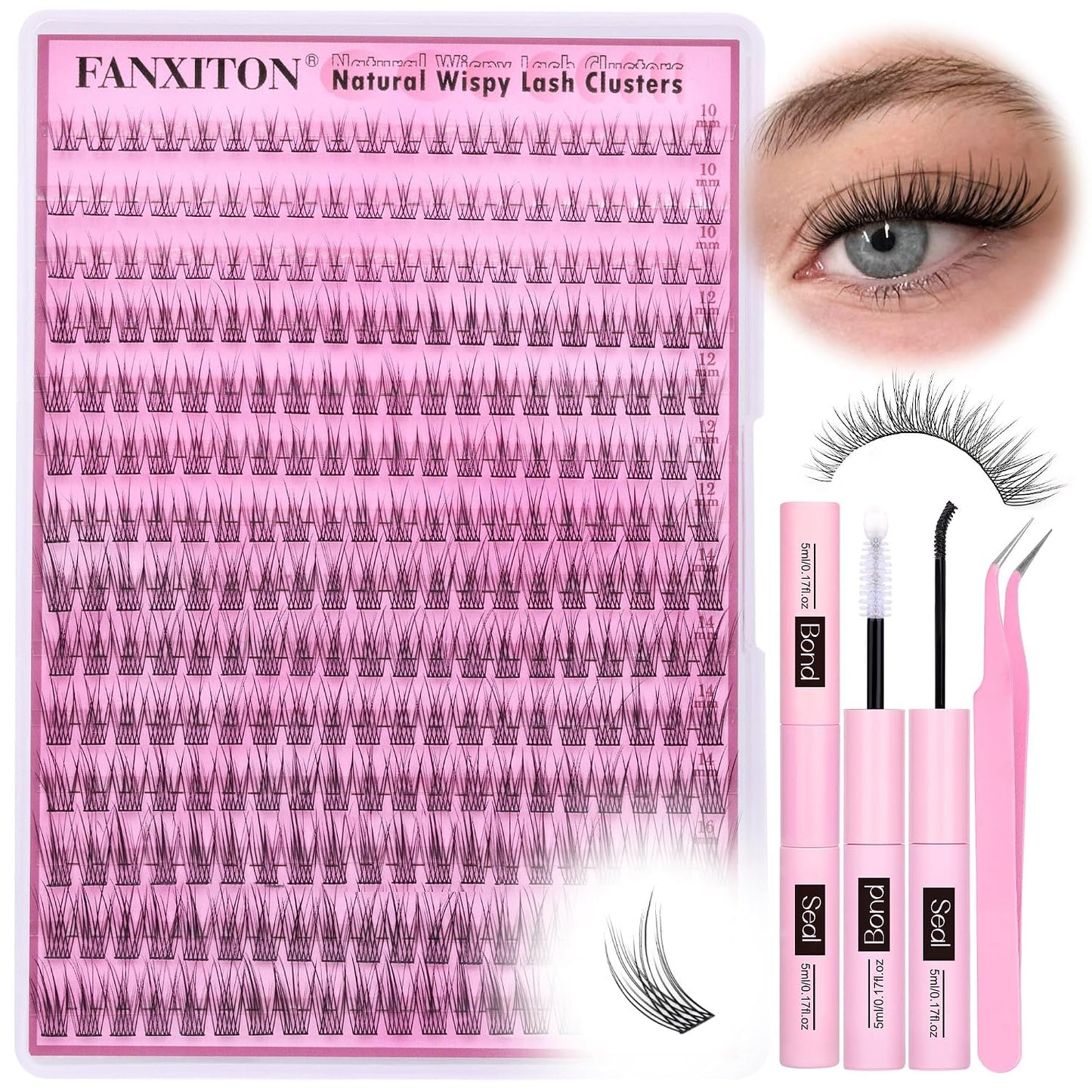 DIY Eyelash Extension Kit - Thick Volume 40D & 50D Cluster Lashes | 280 Pieces with Bond & Tweezers