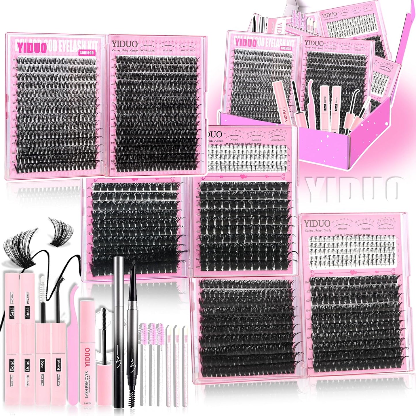 Lash Clusters Kit - 770 Pcs Faux Mink Volume Extensions | 5 Styles for DIY Home Use