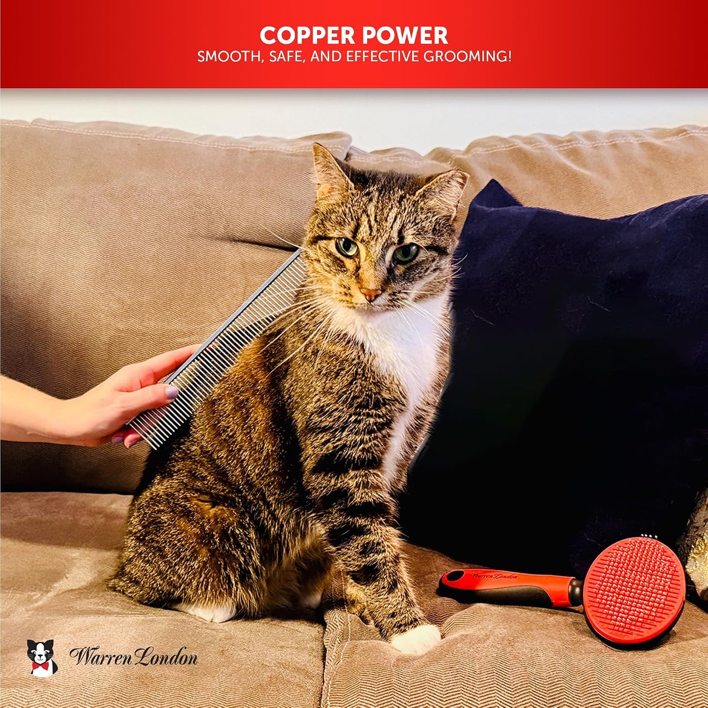 Warren London Cat Grooming Comb - 9" Copper DeMatter Pro Max | Gentle Detangler for Long, Thick Coats
