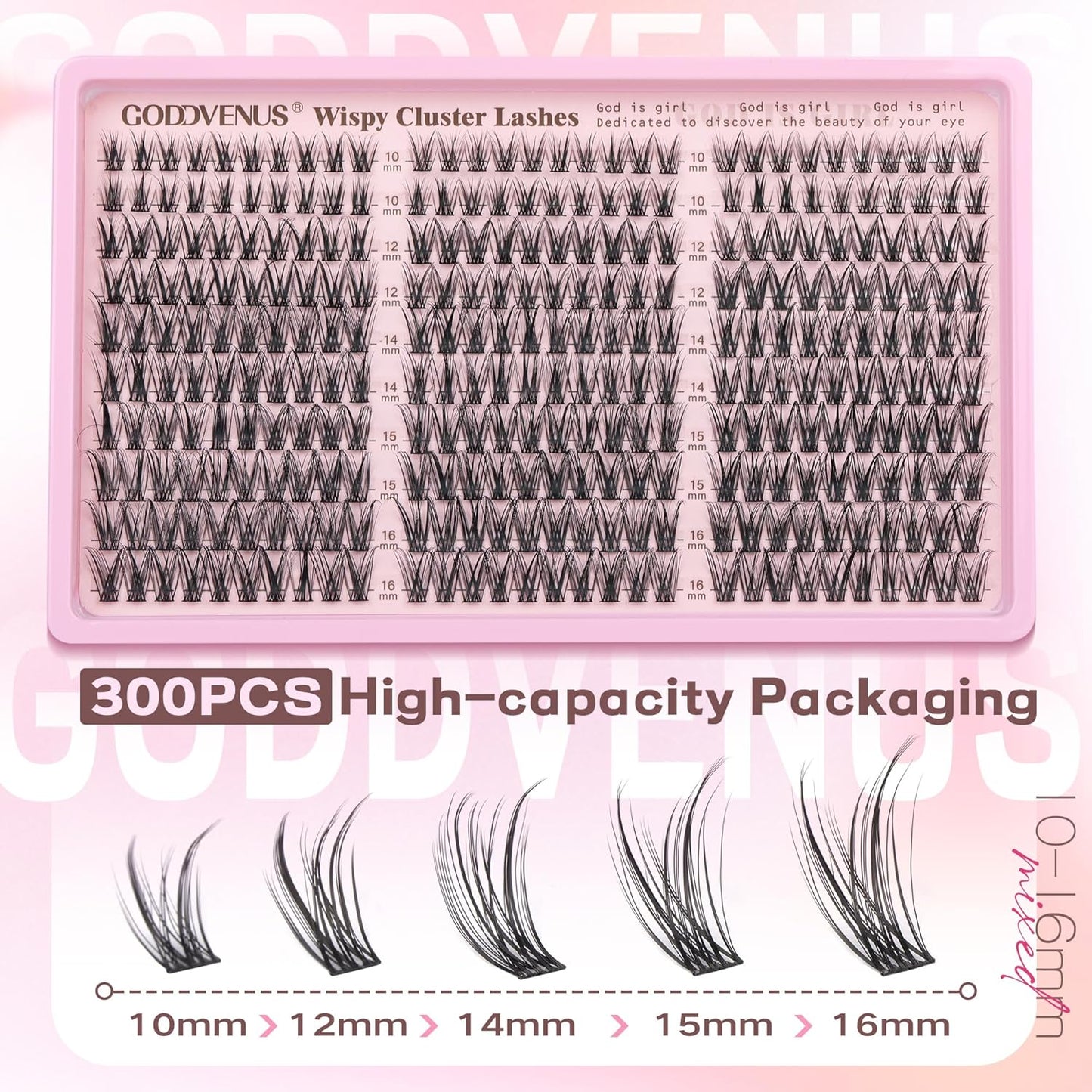 Eyelash Extensions Wispy Natural C Curl Individual Lashes - Black 10-16mm, 300pcs