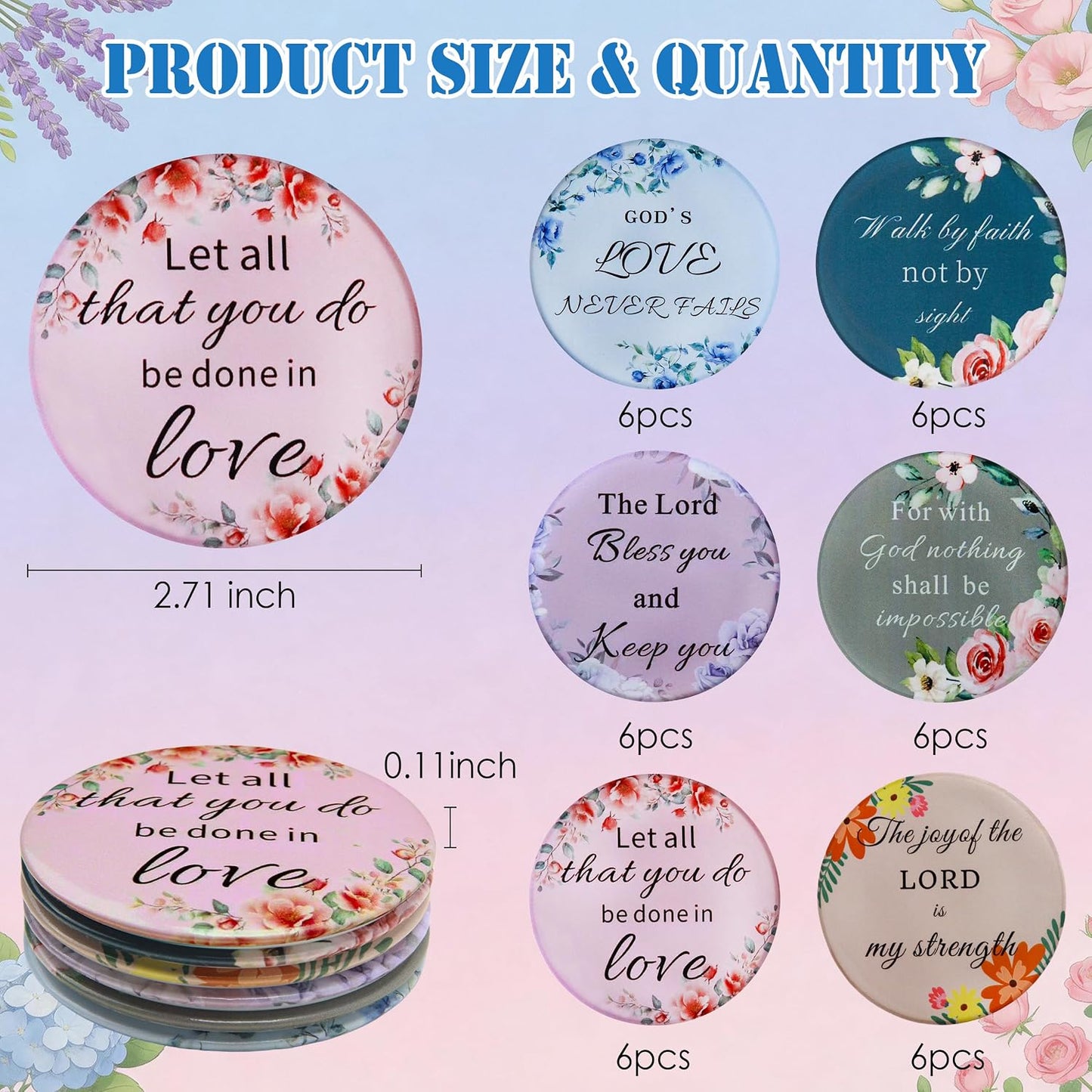 Bible Verse Pocket Makeup Mirrors - 36 Inspirational Floral Designs | Perfect for Christian Events, Gifts & Celebrations