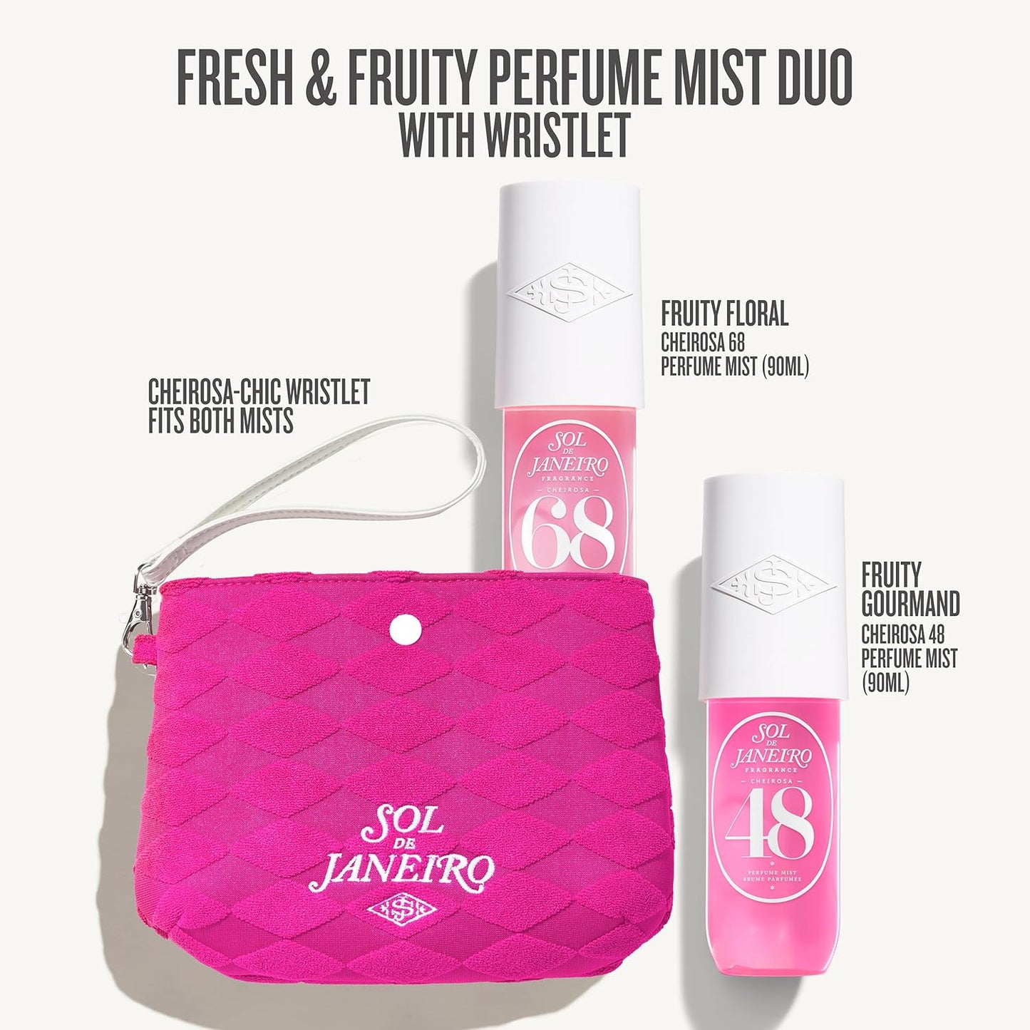 Sol de Janeiro Hair & Body Fragrance Mist Gift Set - Travel Size Duo with Pink Pouch | Cheirosa 68 & 48, 3 fl oz Each