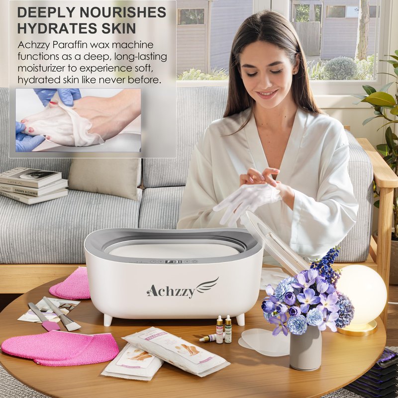 Achzzy Paraffin Wax Machine for Hands and Feet, 5000ml Professional Wax Warmer with Temperature Control, Smart Heating, Stainless Steel Inner Pot, Moisturizing Hot Wax Bath with Unscented Refills