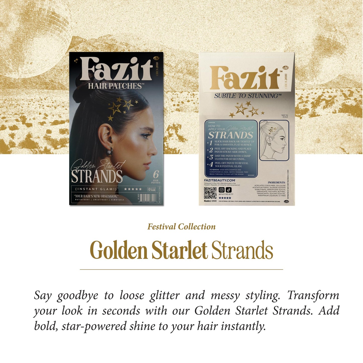 Fazit Makeup Patches - Golden Starlet - Glow Up Make-Up Patches - Cute Glitter Makeup Accessories for Women - Cosmetic Hair Glitter
