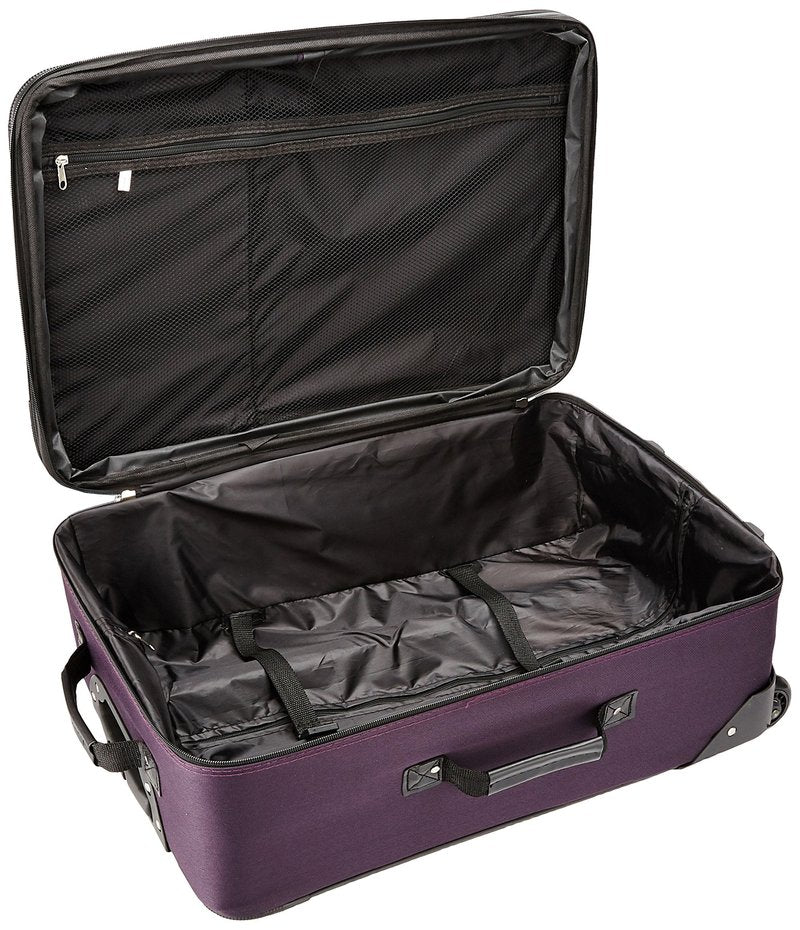 Rockland Fashion Softside 4 Piece Luggage Set, Expandable, (14" Tote/19"/24"/28"), Purple