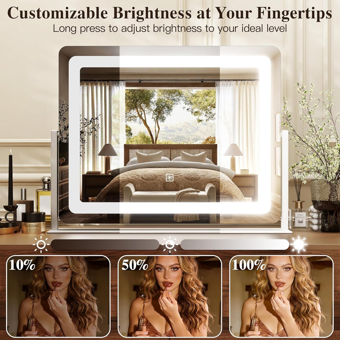 LED Vanity Mirror with Lights - 17" x 22" Lighted Makeup Mirror with 10X Magnification | 3 Color Modes & Dimmable, White