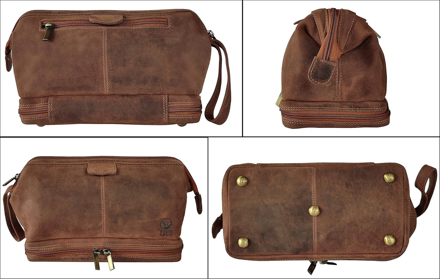 Leather Toiletry Bag for Men | Rustic Town Travel Shaving Kit - Versatile Bathroom Organizer for Cosmetics & Toiletries