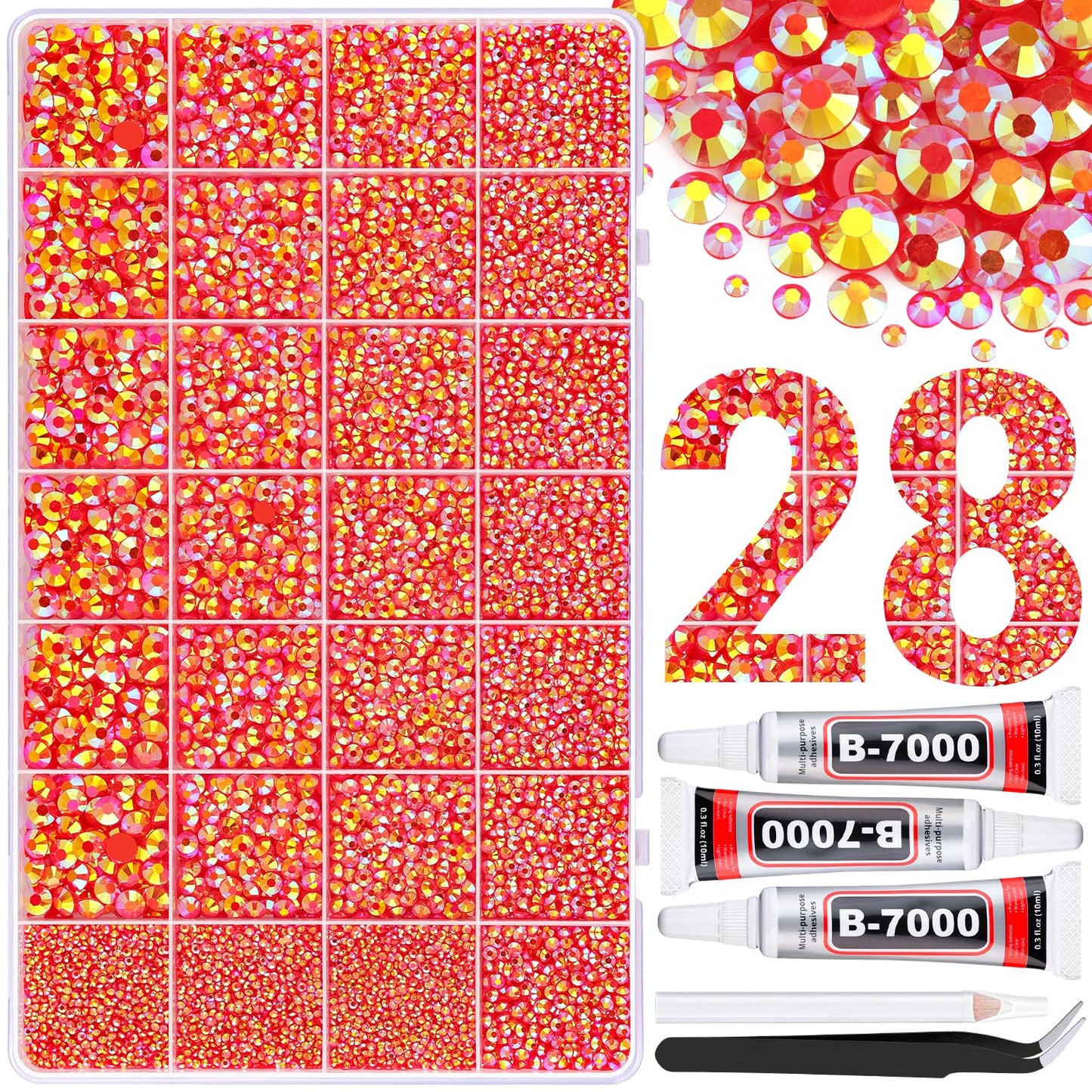 BELLEBOOST Jelly Rhinestones Bedazzling Kit - 45000 Pcs, 40 Colors, 3mm Flatback Gems for Crafting | Includes 3 Pcs B7000 Glue