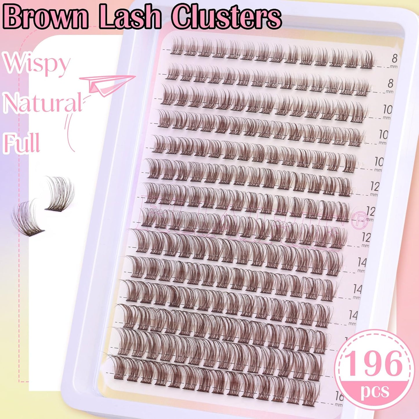Brown Lash Clusters - Wispy Natural Eyelash Extensions | 196pcs D-Curl DIY Individual Lashes