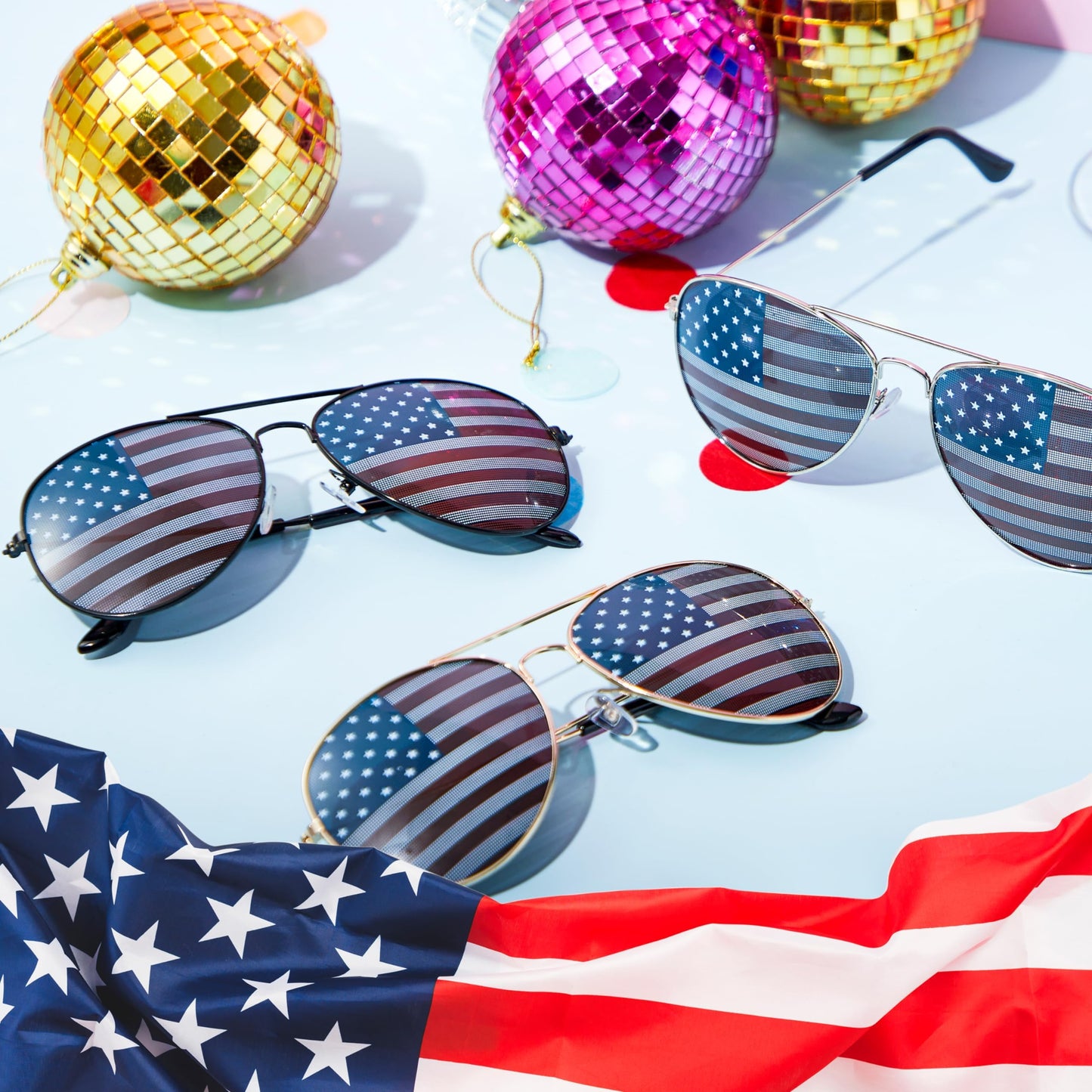 JOYIN 3 Pcs July 4th American Flag Sunglasses, Fourth of July Patriotic Sunglasses with Gold Silver and Black Frame, Red White Blue American Glasses for 4th of July Accessories, Party Favor