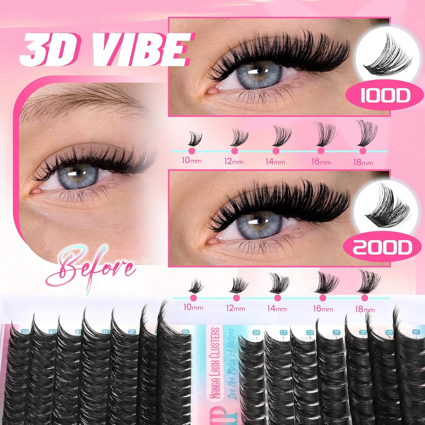 Dramatic Thick Eyelash Extensions - 188 Pcs Fluffy Volume Lash Clusters for DIY Glam Look | 100D & 200D