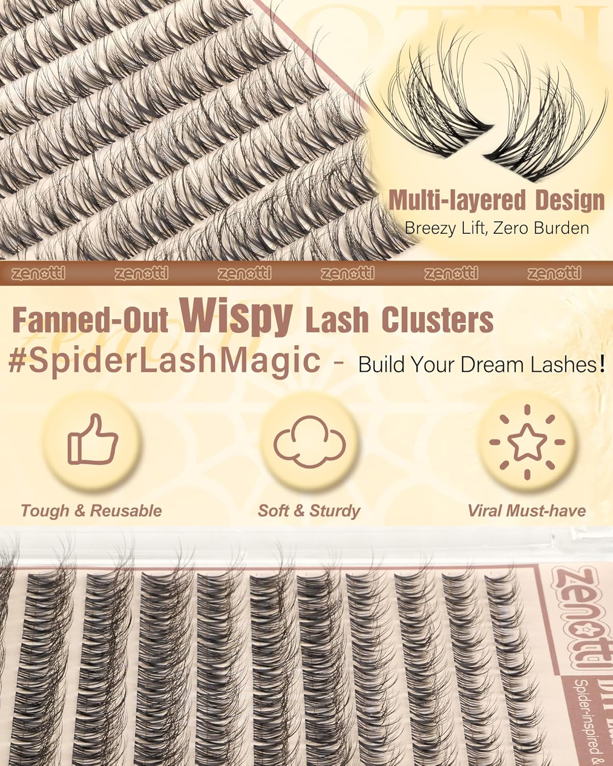 Spider Lashes Cluster Kit - Wispy Eyelash Clusters for Fluffy Extensions | D Curly 8-16mm