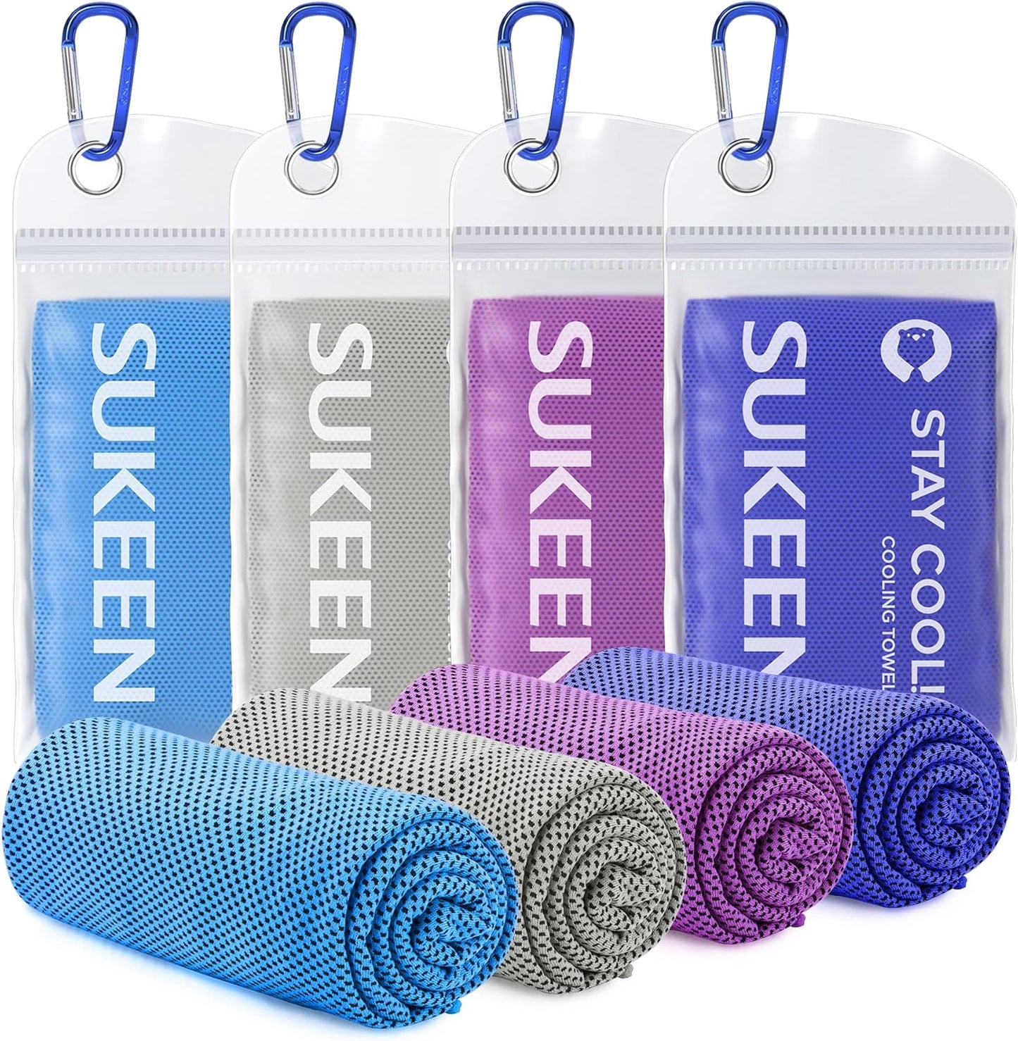 Sukeen Cooling Towels - 4 Pack Microfiber Ice Towels for Yoga, Sports, Gym | 40"x12" Soft & Breathable