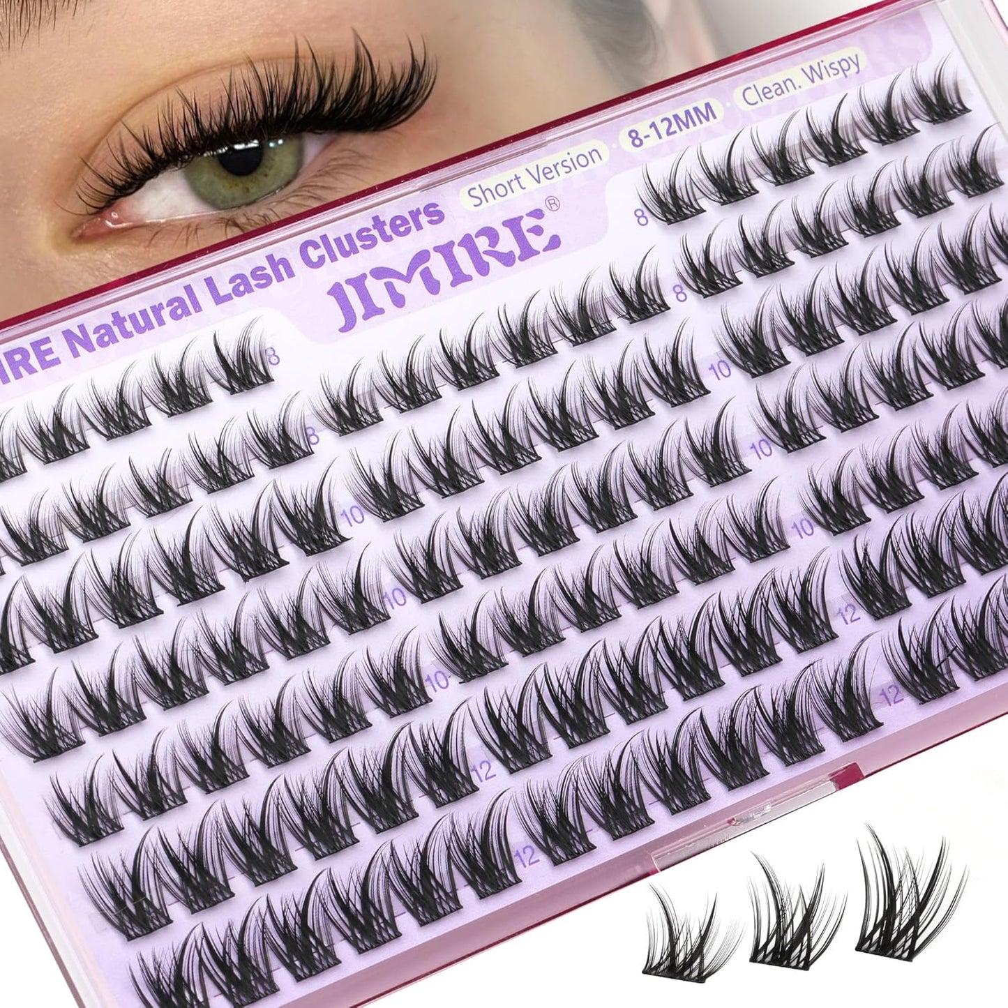 JIMIRE 8-12MM Wispy Cluster Eyelash Extensions - Soft DIY Individual Lashes | Natural C Curl, 120 Pcs