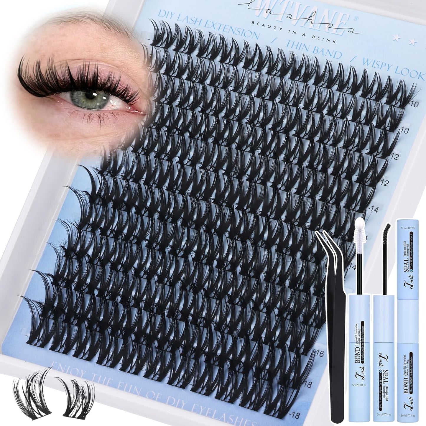 Natural Lash Clusters - 8mm Wispy Eyelash Extensions with Soft Clear Band | Glasses Friendly