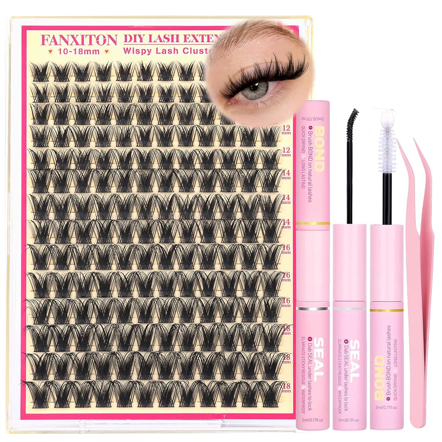 DIY Eyelash Extension Kit - Thick Volume 40D & 50D Cluster Lashes | 280 Pieces with Bond & Tweezers