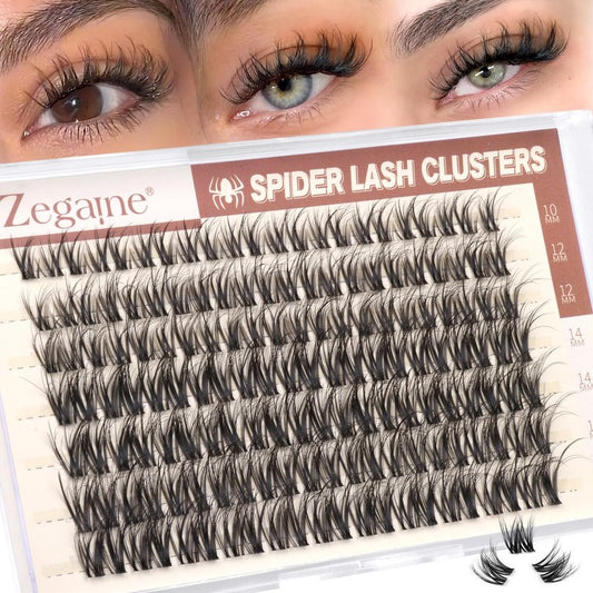 Spider Lashes Clusters Invisible Band Wispy Cluster Eyelash Extensions CD-Curly Fairy Breeze Eyelash Clusters Spider Lash Clusters Natural Cluster Lashes Wispy Individual Lashes 10-16MM by Zegaine