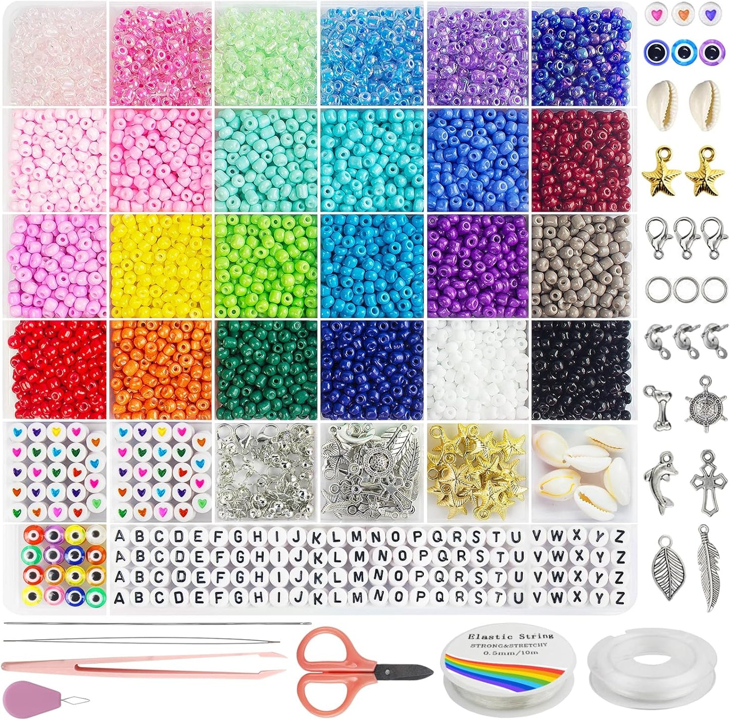 4mm Glass Seed Beads for Jewelry Making - DIY Bracelet Kit with Letter Beads & Elastic String | Perfect for Friendship & Waist Beads