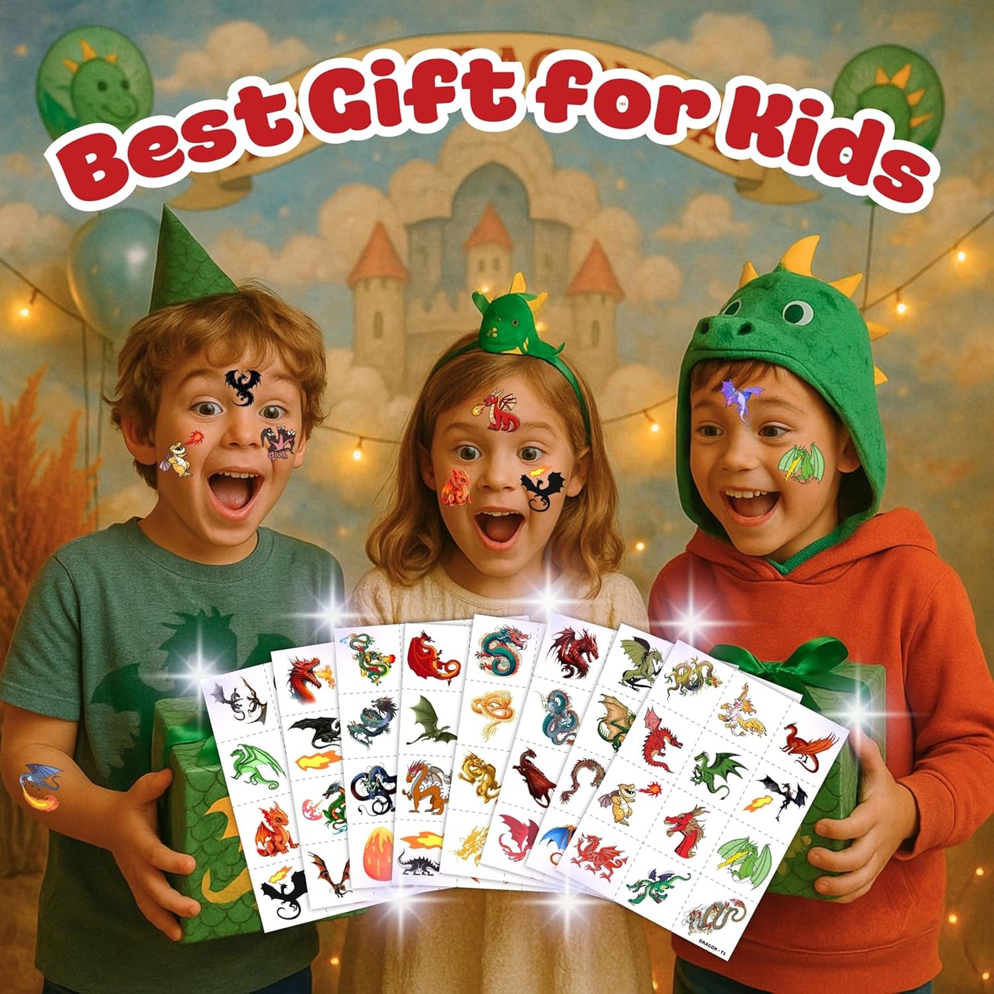 Dragon Temporary Tattoos - 96PCS Pre-Cut Stickers for Kids | Birthday Party Favors & Classroom Rewards
