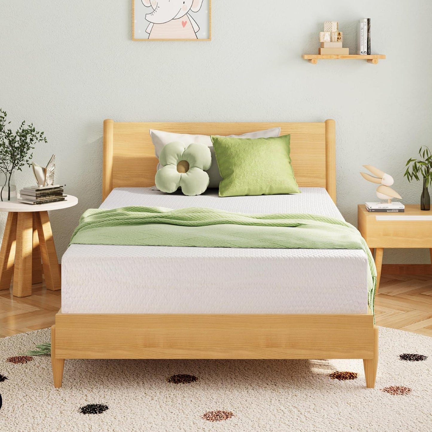 EGOHOME 6-Inch Twin Mattress for Kids - Memory Foam with Cooling Green Tea Gel | Medium Firm Support, 75''L x 38''W, White