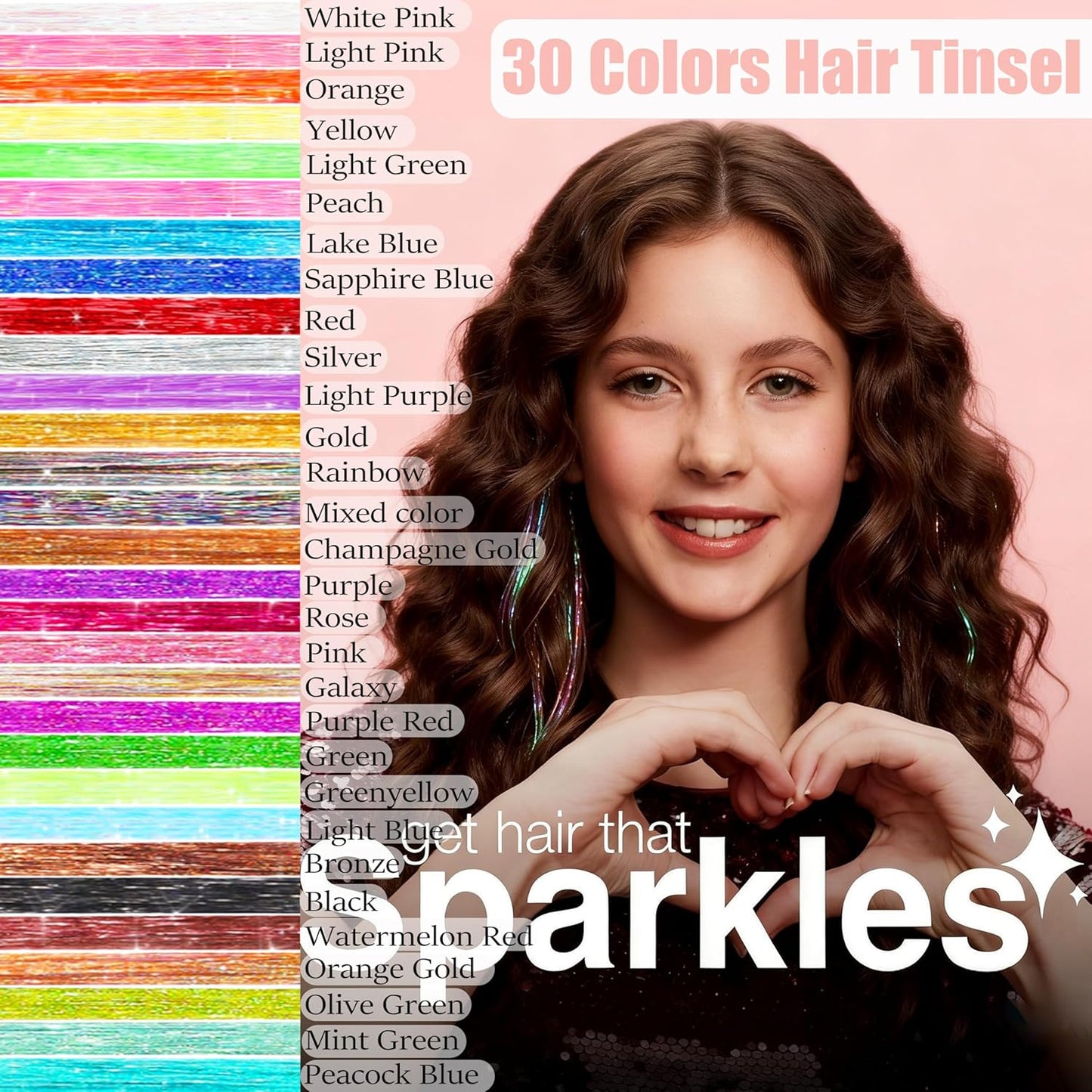 Hair Tinsel Kit - 30 Colors 48-Inch Glitter Extensions | Sparkling Heat-Resistant Fairy Hair for Festivals