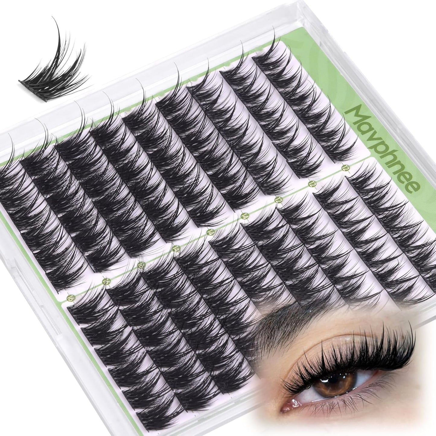 Natural Wispy Eyelash Extensions - Spider Lash Clusters 8-16MM | CC Curl, Flexible Clear Band for Effortless Application