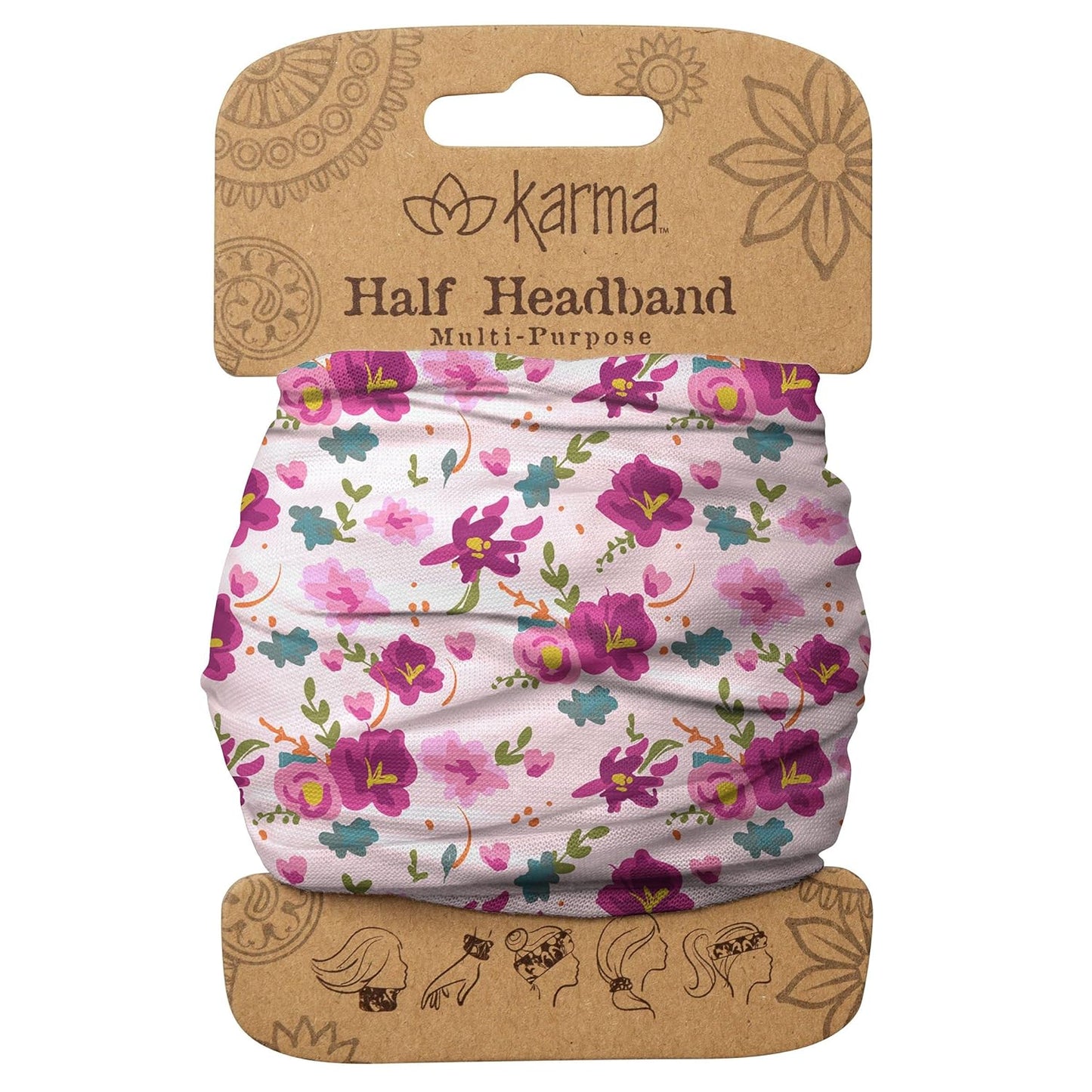 Floral Headband for Women | Stretchy Fabric Hair Scarf - Light Tan & Blue - Medium Size