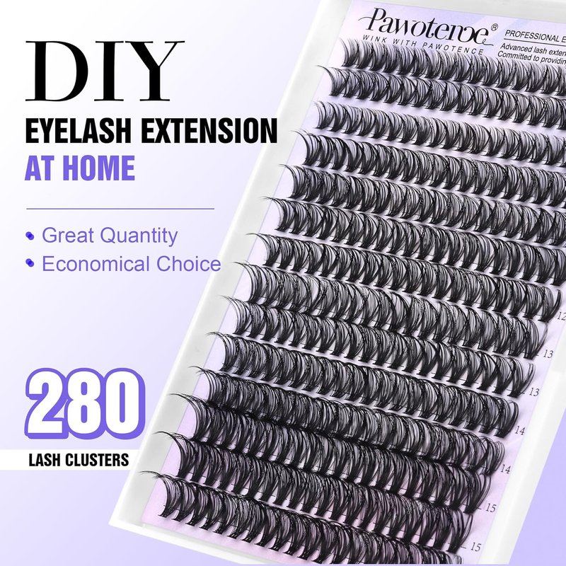 Pawotence Lash Clusters - 40D 280pcs Individual Eyelash Extensions | 9-16mm Mix for Self-Application