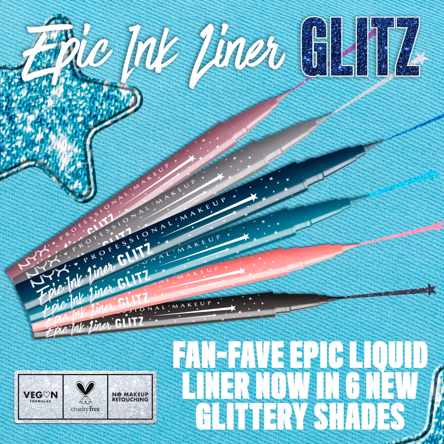 NYX PROFESSIONAL MAKEUP Epic Ink Glitz Liner, Waterproof Metallic Liquid Eyeliner with Vegan Formula - Flashy Flare (Shimmer Light Grey)