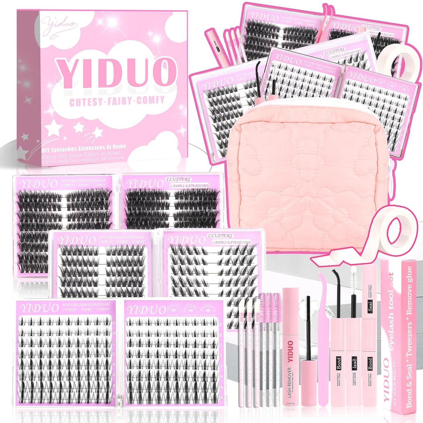 Lash Clusters Kit - 770 Pcs Faux Mink Volume Extensions | 5 Styles for DIY Home Use
