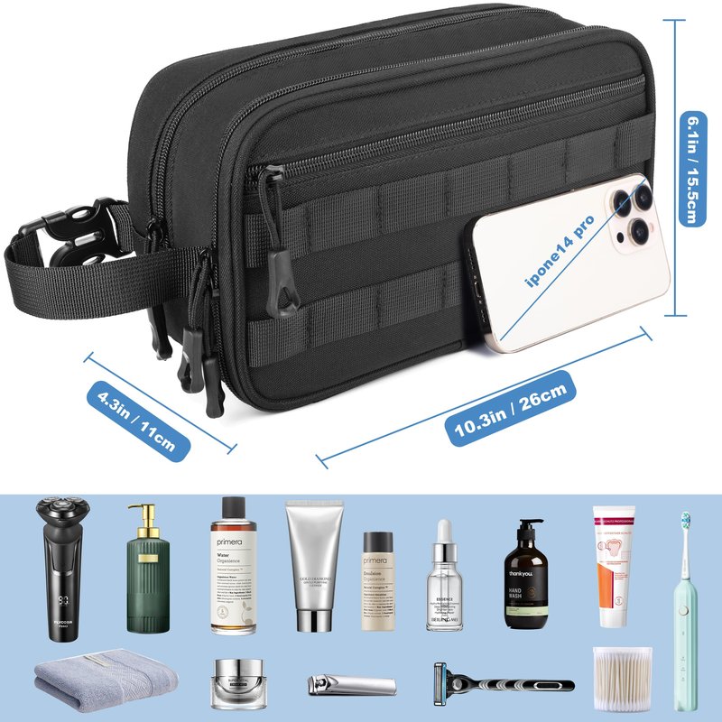 HILOMON Men's Toiletry Bag, Tactical Inspired Hygiene Shaving Bath Shower Grooming Toiletries Bag for Men Water-resistant Dop Kits for Travel