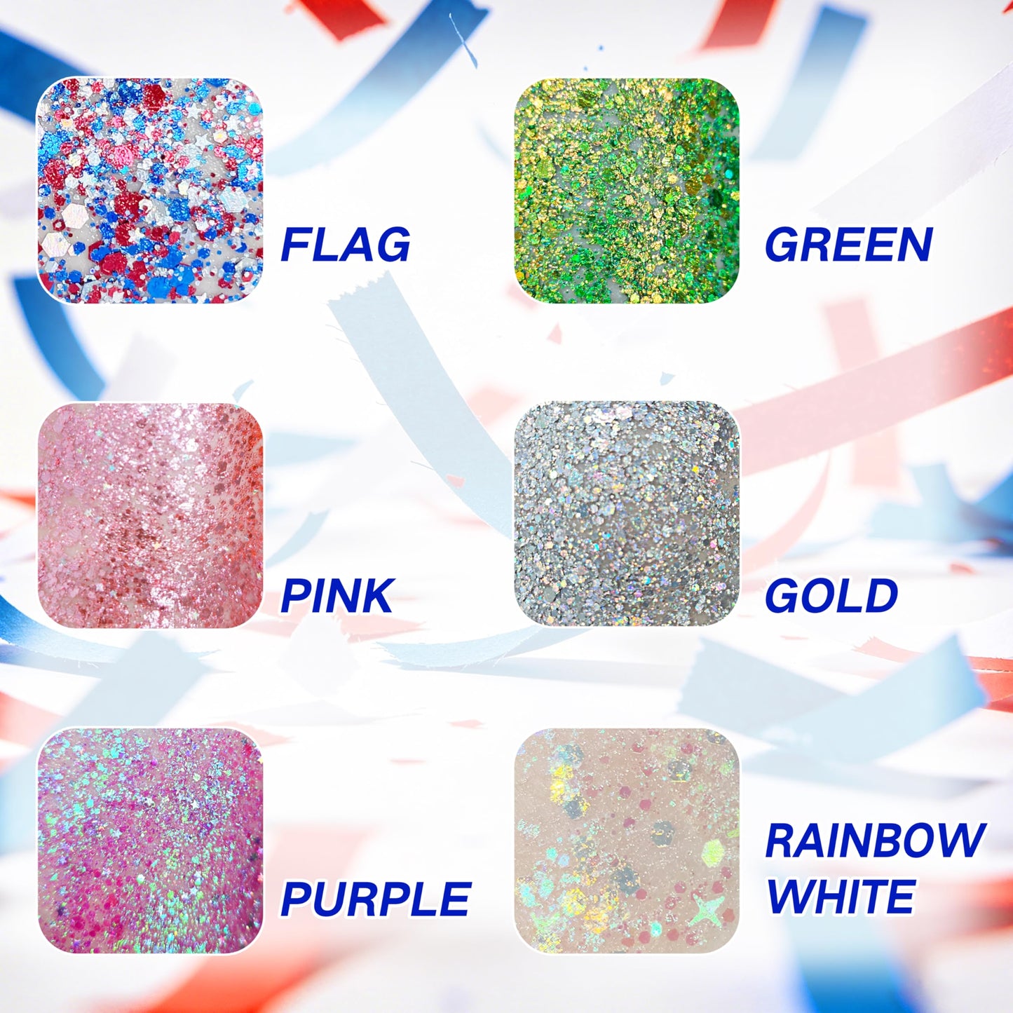 MEICOLY 4th of July Face Glitter Stick,1.23 OZ Red, White and Blue Hair Glitter Patriotic Accessories Outfits for Women,Chunky Fourth of July Body Glitter Makeup for Independence Day