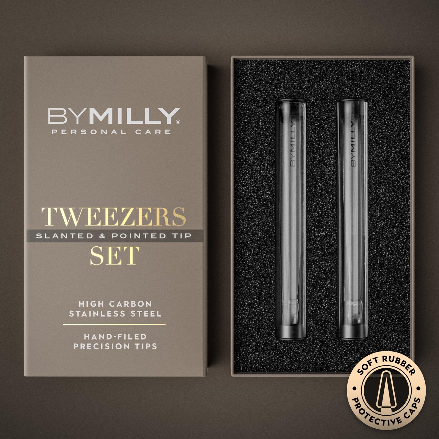 By MILLY Precision Tweezers Set | Slanted and Pointed Tip Tweezers Kit | High Carbon Stainless Steel | Aligned & Hand-Filed Tweezer Set Professional | Hair Removal & Eyebrow Tweezer Set | Silver