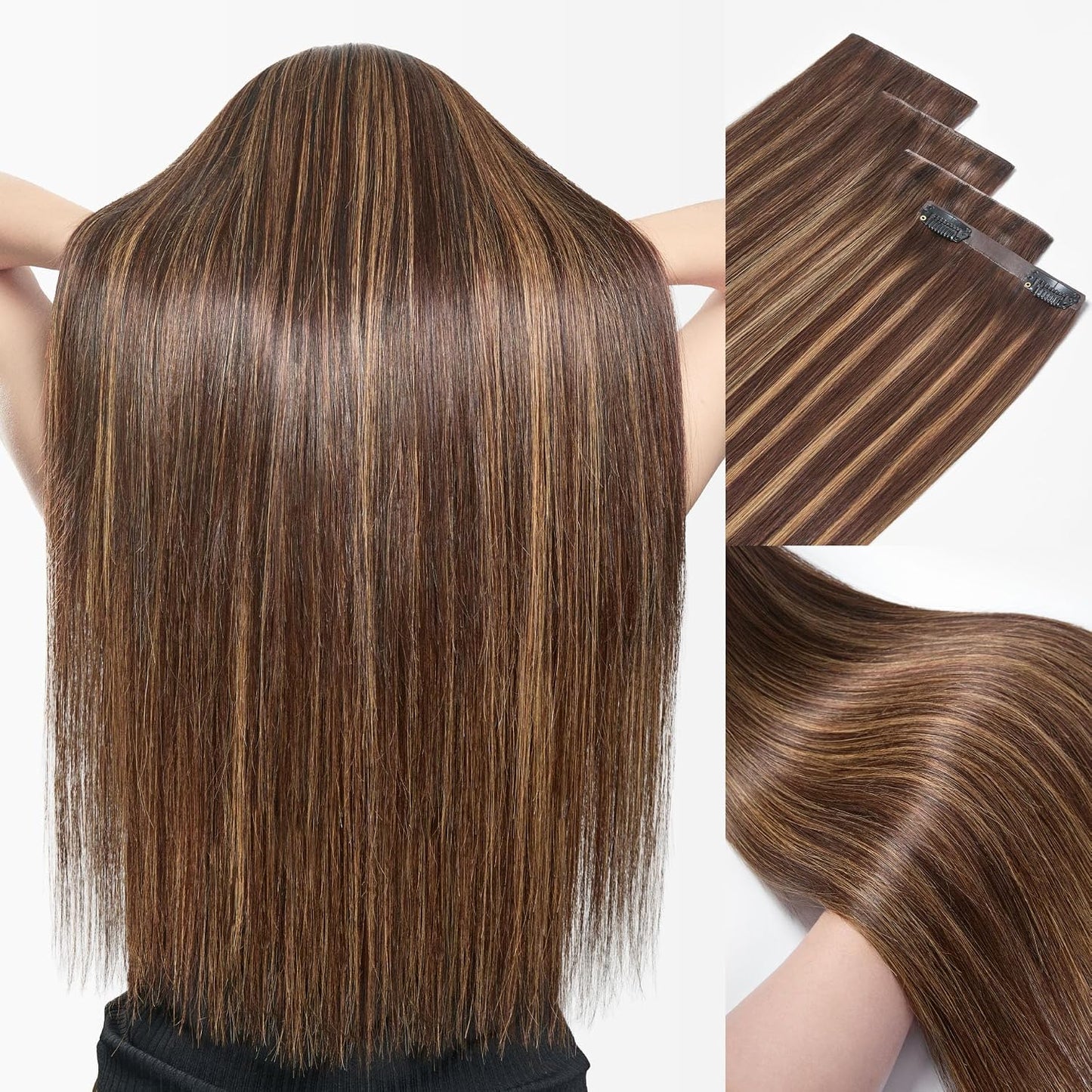 Invisible Yaki Straight Clip-In Hair Extensions - Real Human Hair, 18 Inch, 220g, 12 Pcs for Daily & Special Occasions