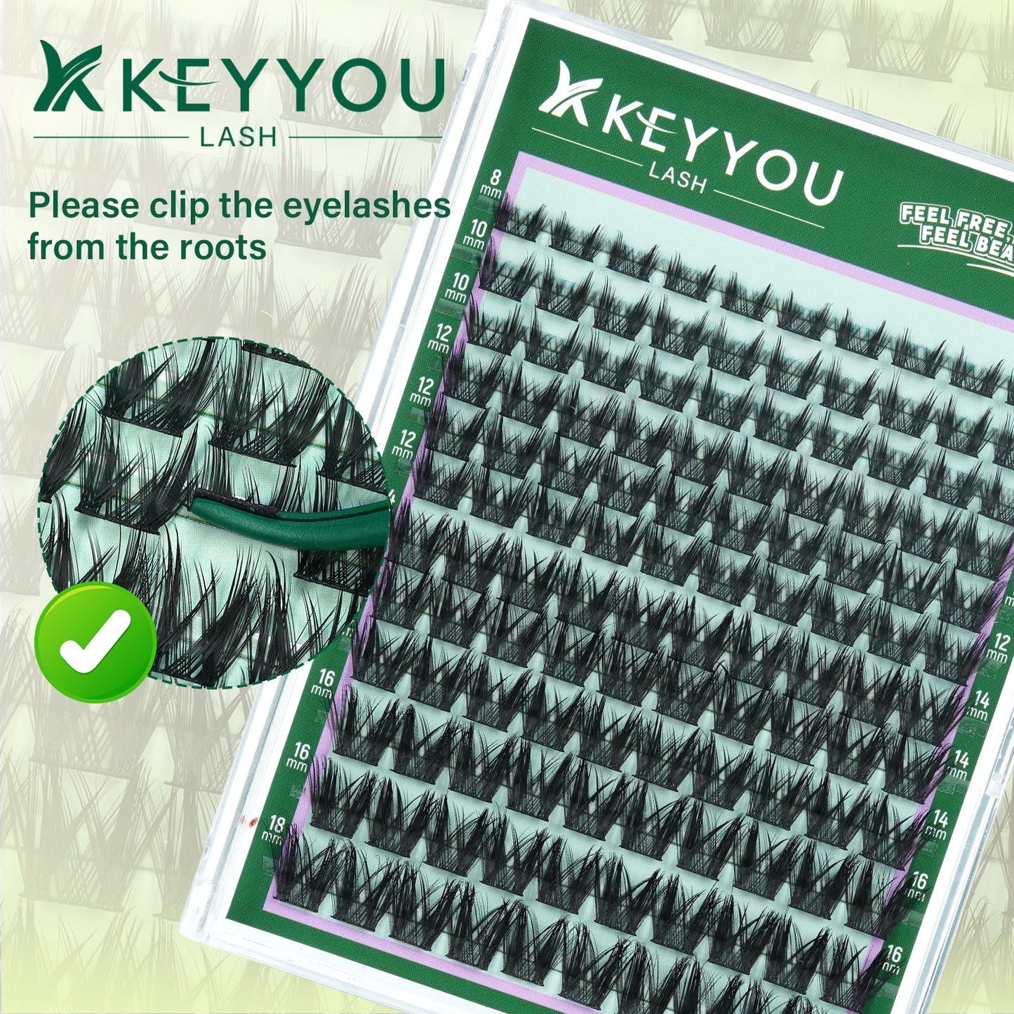 KEYYOU LASH Lash Clusters Kit Manga Lashes 8-18mm C Curl Wispy Lash Cluster Ultra-Thin Natural Lash Cluster with Spike Eyelash Extension Fairy False Eyelash with Remover Bond and Seal（F04 Kit）