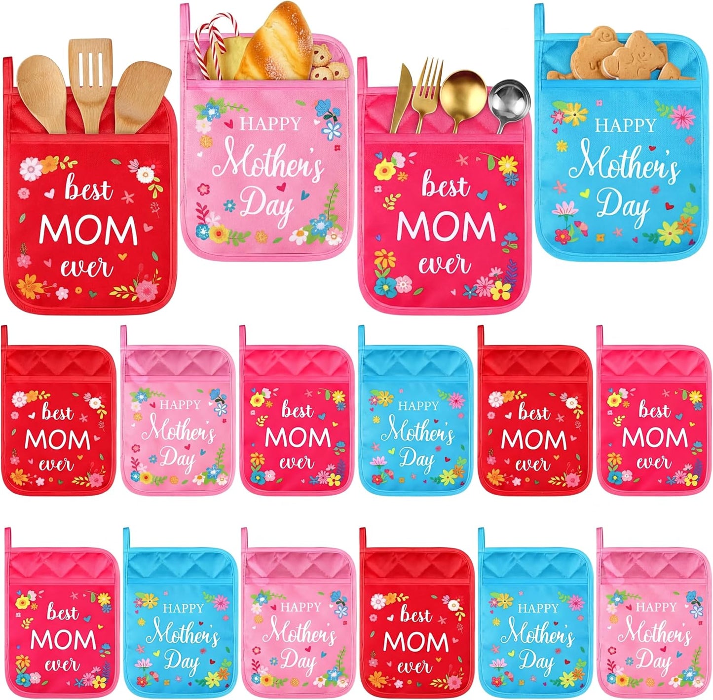 LemonRoad 12 Pcs Mother's Day Floral Pot Holders - Best Mom Ever Baking Supplies | Church Gifts