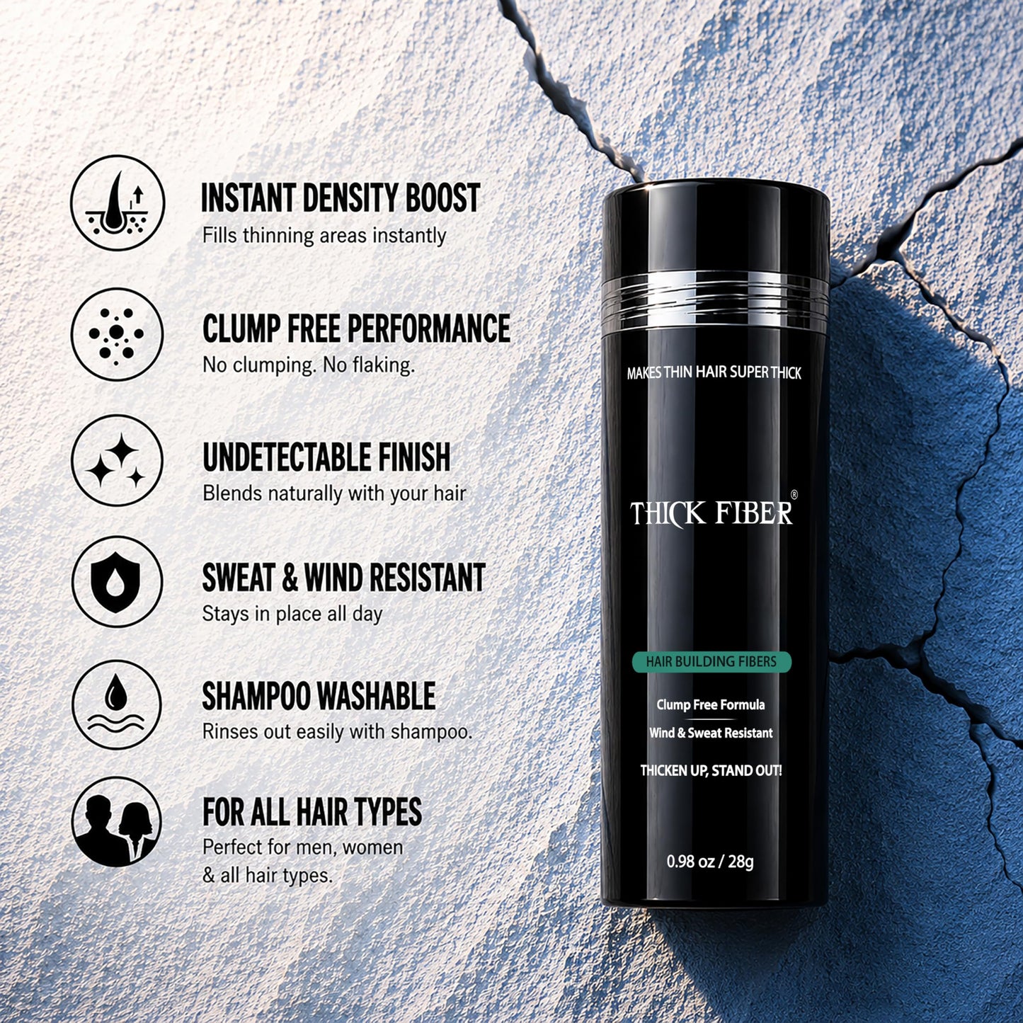 THICK FIBER Hair Fibers for Women & Men with Thinning Hair (Medium Brown) 28g, Hair Loss Concealer, Covers Bald Spots, Hairline & Sparse Areas, Natural Fuller Looking Hair