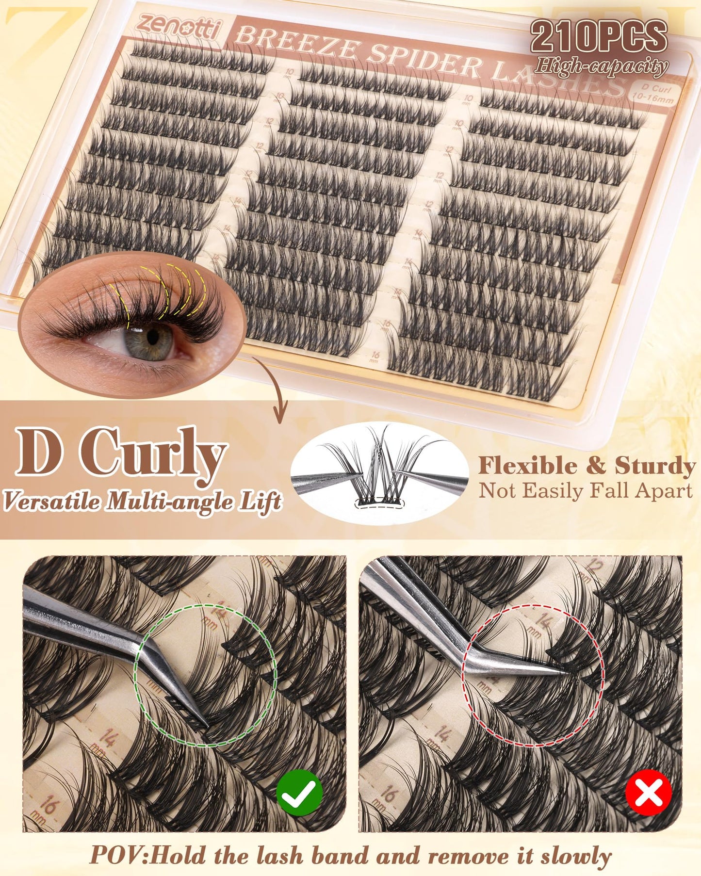 Wispy Lash Clusters Natural Eyelash Clusters 210PCS Breeze Spider Cluster Eyelash Extensions Kim K Style Individual Lases Extensions Fluffy Lash Clusters D-Curly 10-16MM by zenotti