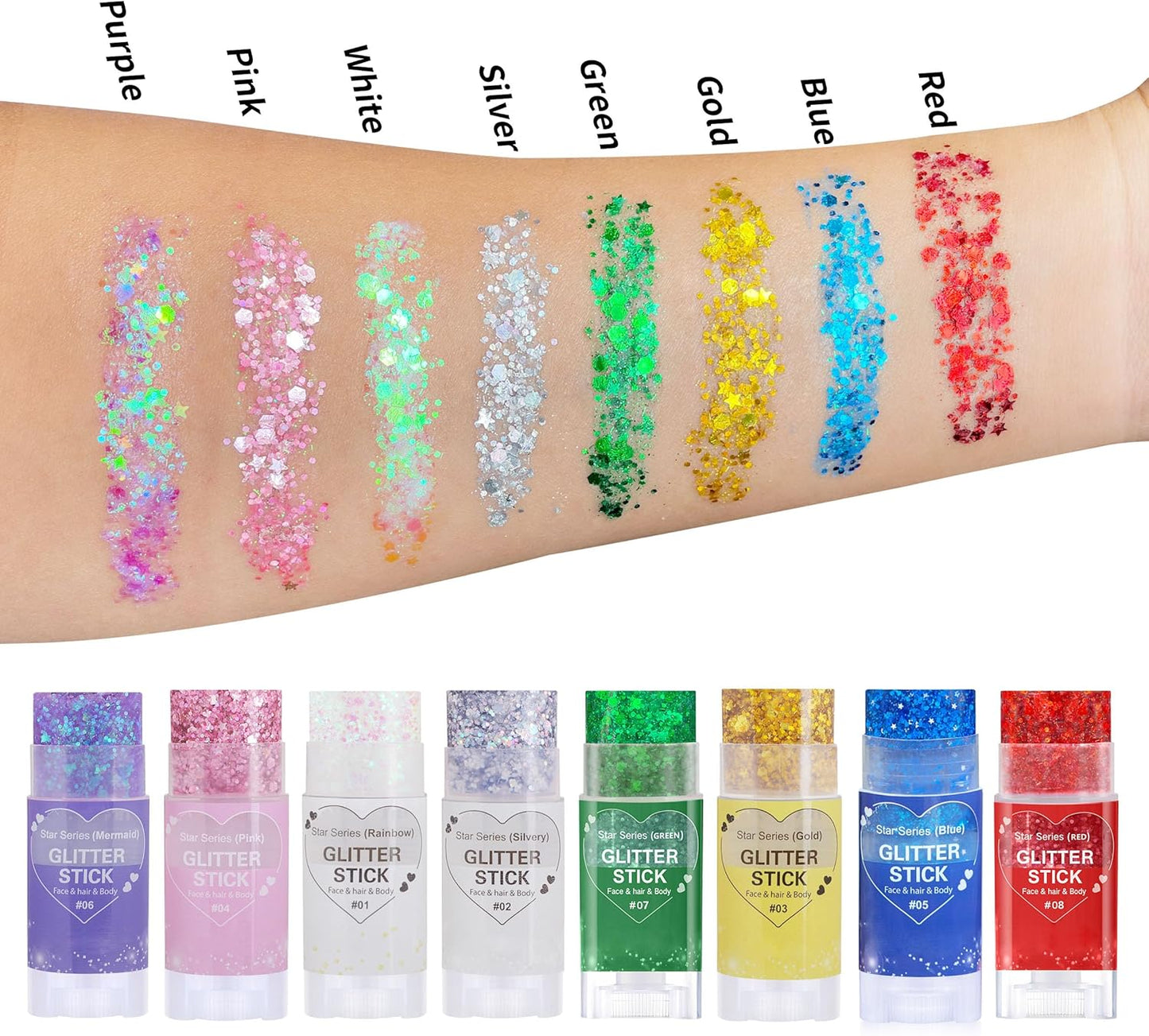 Rainbow White Hair Glitter Stick - Mermaid Fairy Costume Makeup | Waterproof Face & Body Glitter for Kids & Adults