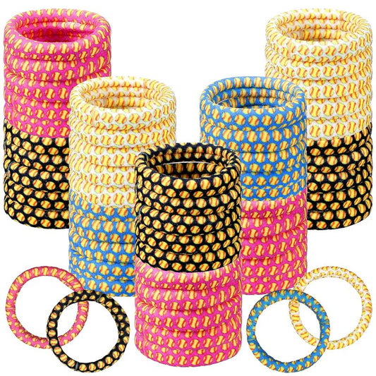 Softball Elastic Hair Ties - 100 Pcs No Crease Nylon Hairbands for Girls & Women | Multi-Colored for Thick, Curly Hair