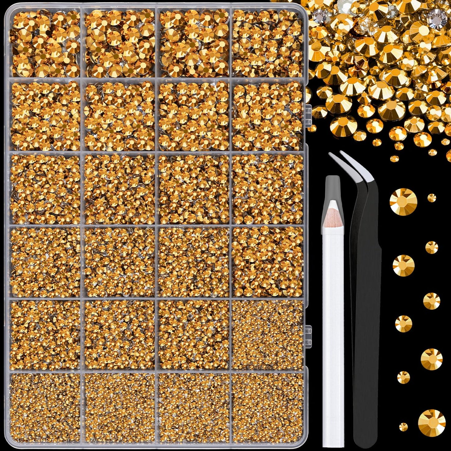32000 Pcs Black Rhinestones - Flatback Resin Gems for Bedazzling | Jewelry Glue & Tweezers Included