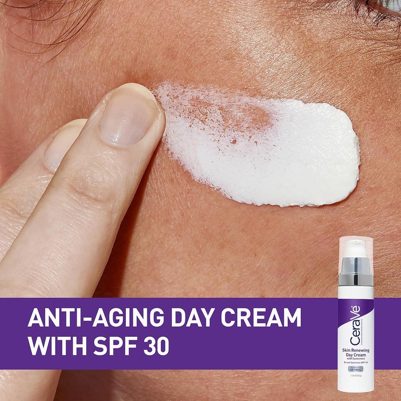 CeraVe Anti-Aging Face Cream SPF 30 - Retinol & Hyaluronic Acid, 1.76 oz | Hydrating Anti-Wrinkle Formula