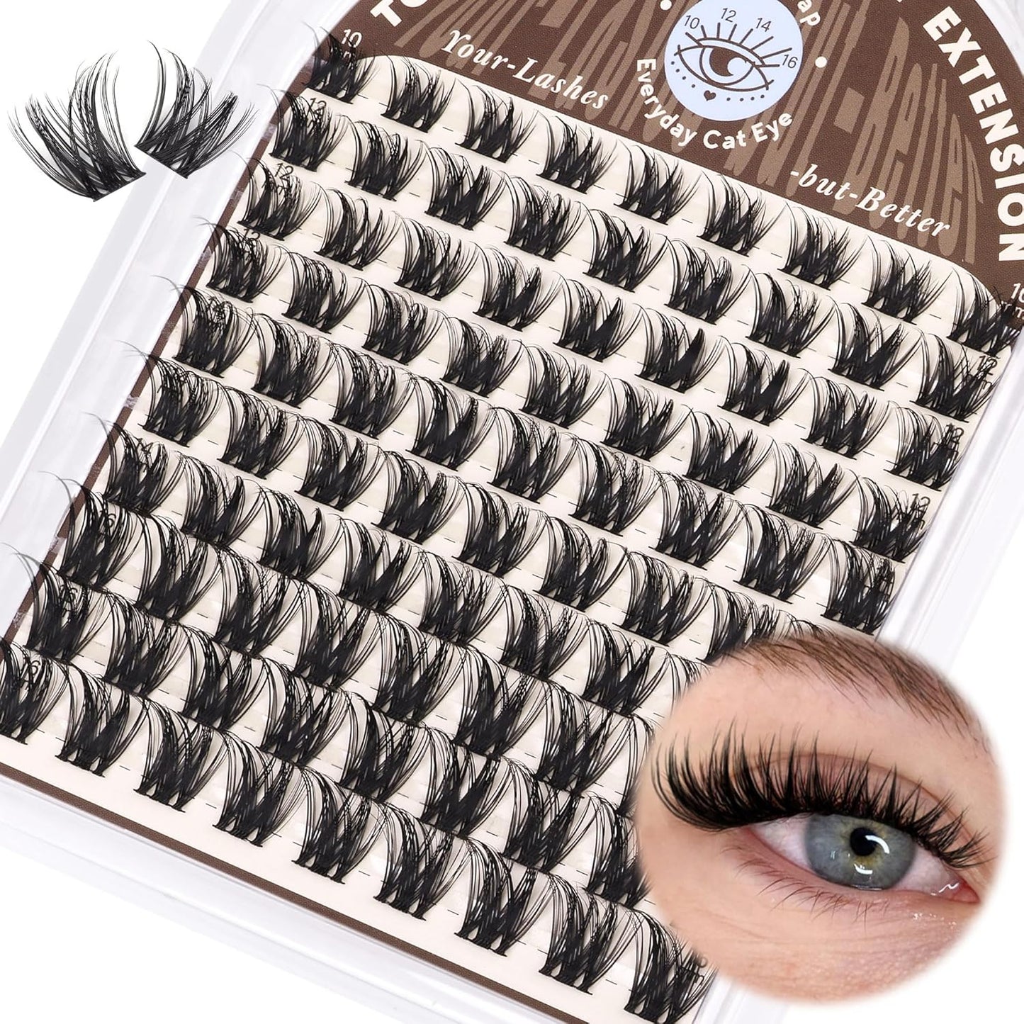 Natural Cluster Eyelash Extensions - Wispy D Curly Individual Lashes | 10-16mm Soft Volume DIY Lash Clusters