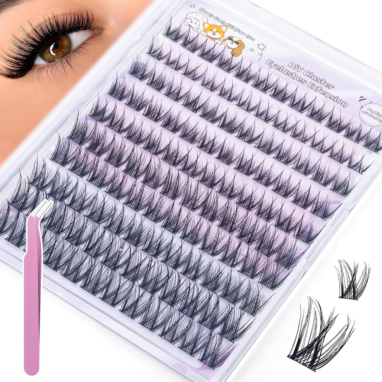 Self Adhesive Eyelashes - Natural Individual Lash Clusters Kit | 120 PCs, Easy Application, Wispy Extensions 9mm-12mm