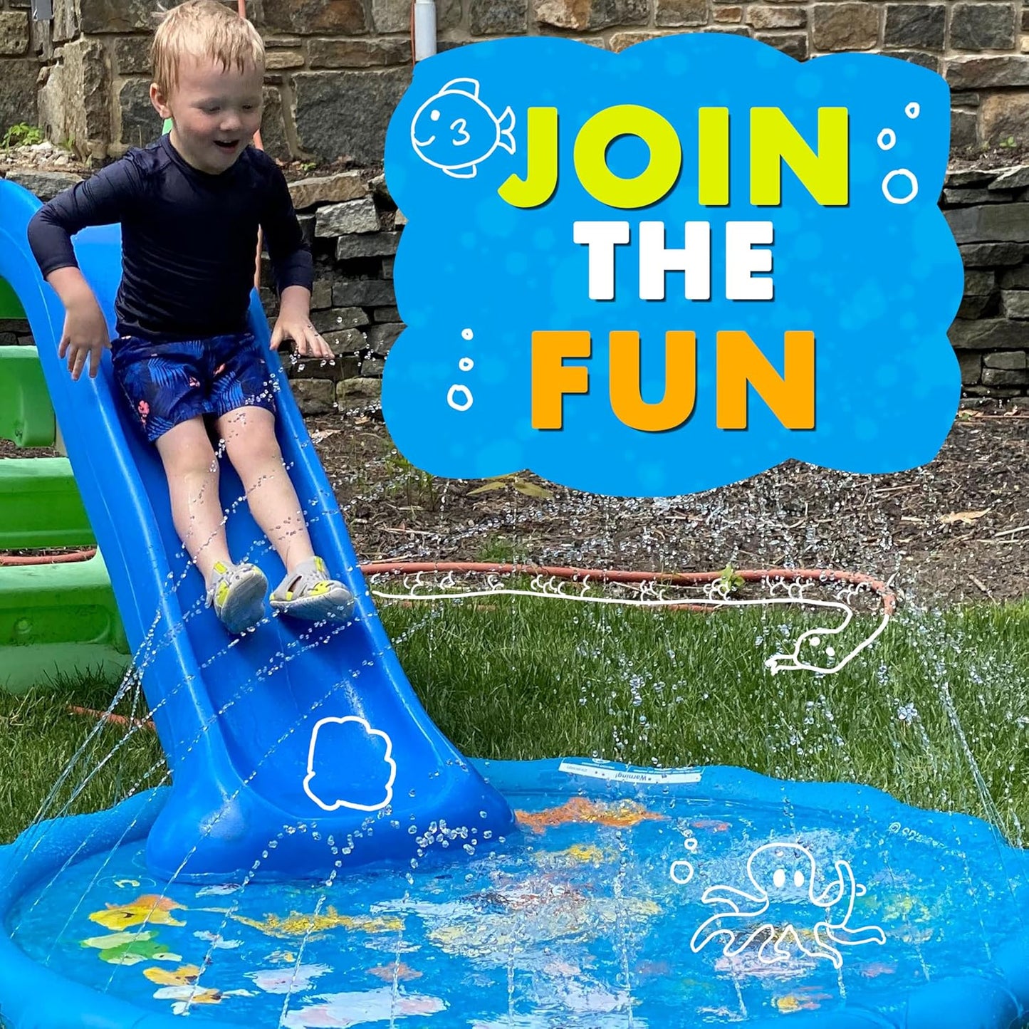 SplashEZ 3-in-1 Splash Pad | Toddler Sprinkler Pool for Learning & Outdoor Play - 60’’ Water Toys for Kids