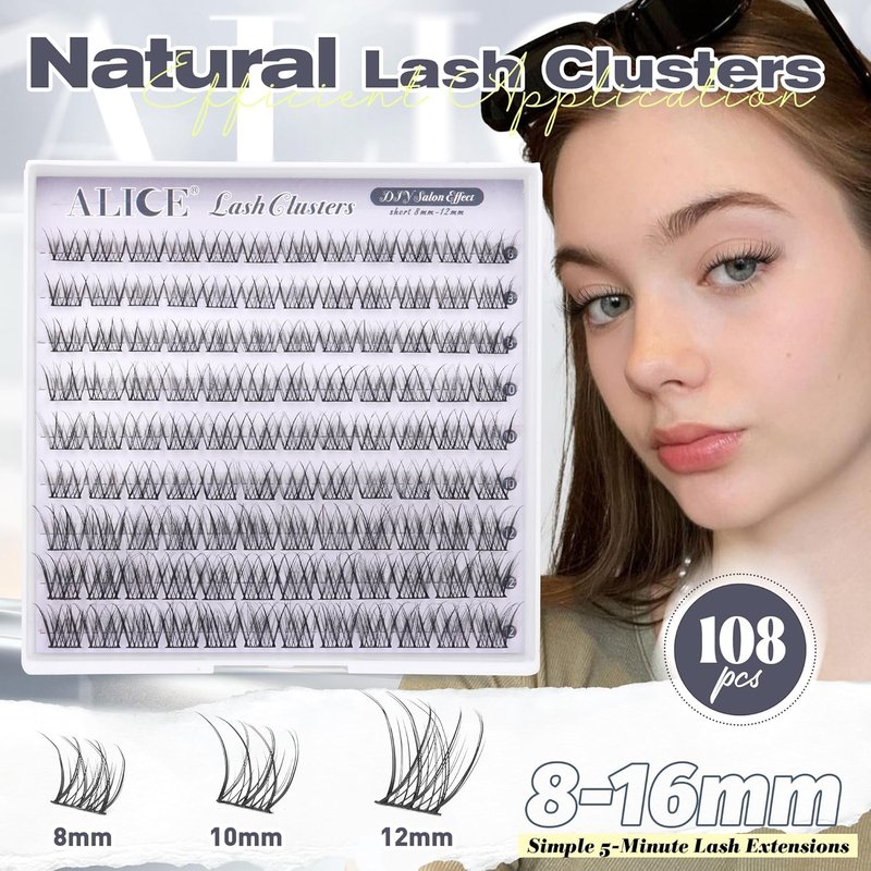 Natural Short Lash Clusters - Wispy 8-12mm Individual Eyelash Extensions | Soft Thin Band C-Curl